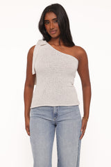 Jutta One Shoulder Knit Top - Beige
