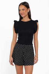 Kathleen Ruffled Knit Top - Black