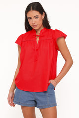 Kylie Flutter Sleeve Top - Red