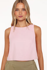 Madison Linen Cropped Tank - Pink