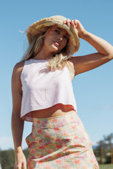 Madison Linen Cropped Tank - Pink
