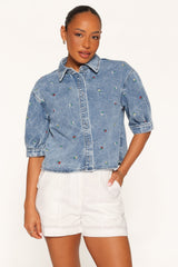 Nerys Embroidered Shirt - Medium Wash