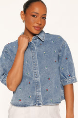 Nerys Embroidered Shirt - Medium Wash