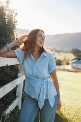 Shiloh Side Tie Shirt - Blue Gingham
