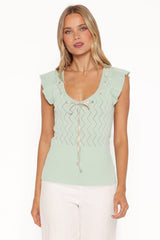 Tucker Pointelle Knit Top - Sage Green