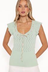 Tucker Pointelle Knit Top - Sage Green