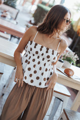 Yvaine Babydoll Top - Brown Polka Dot