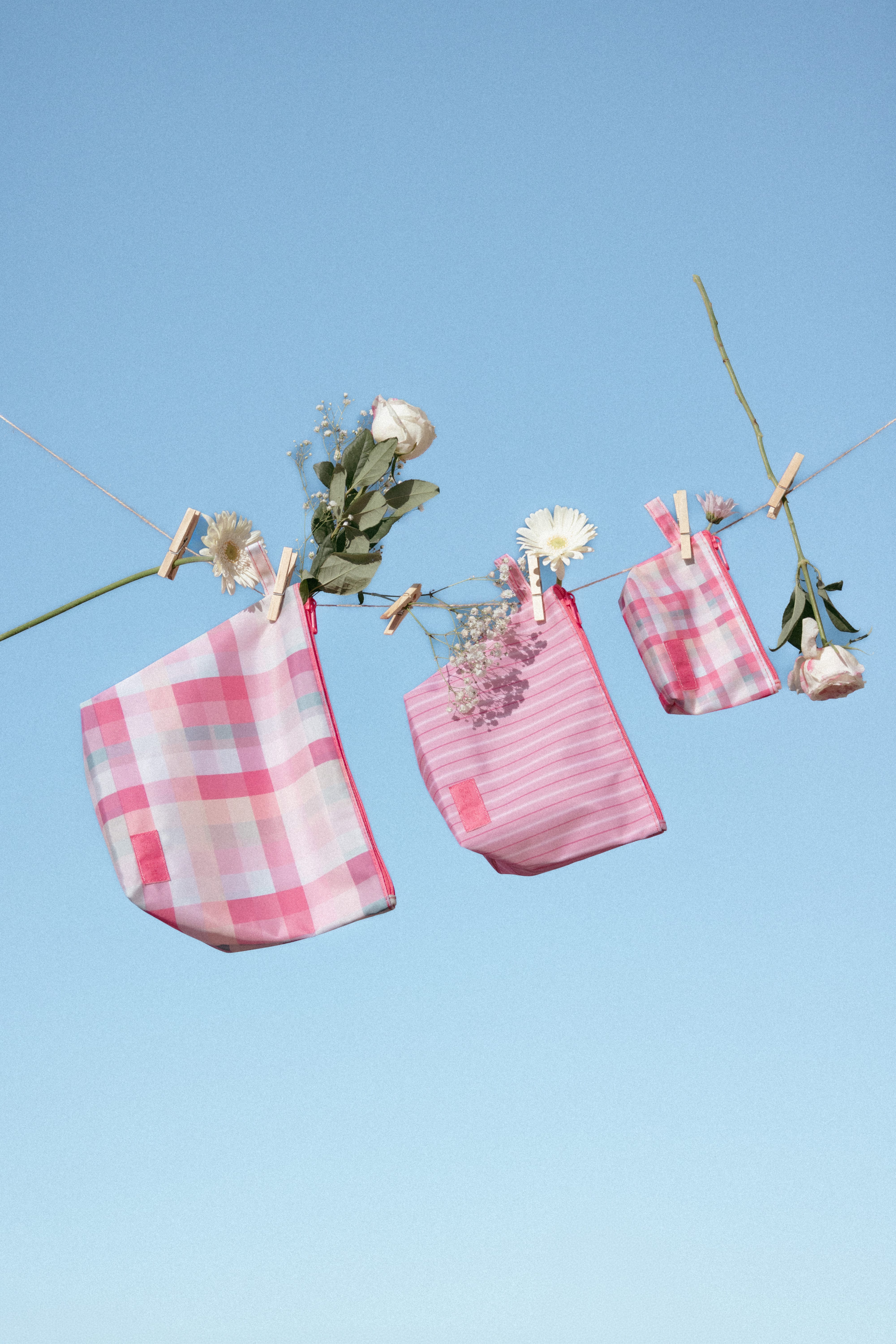 Handy Pouch Trio - Pink Picnic Plaid