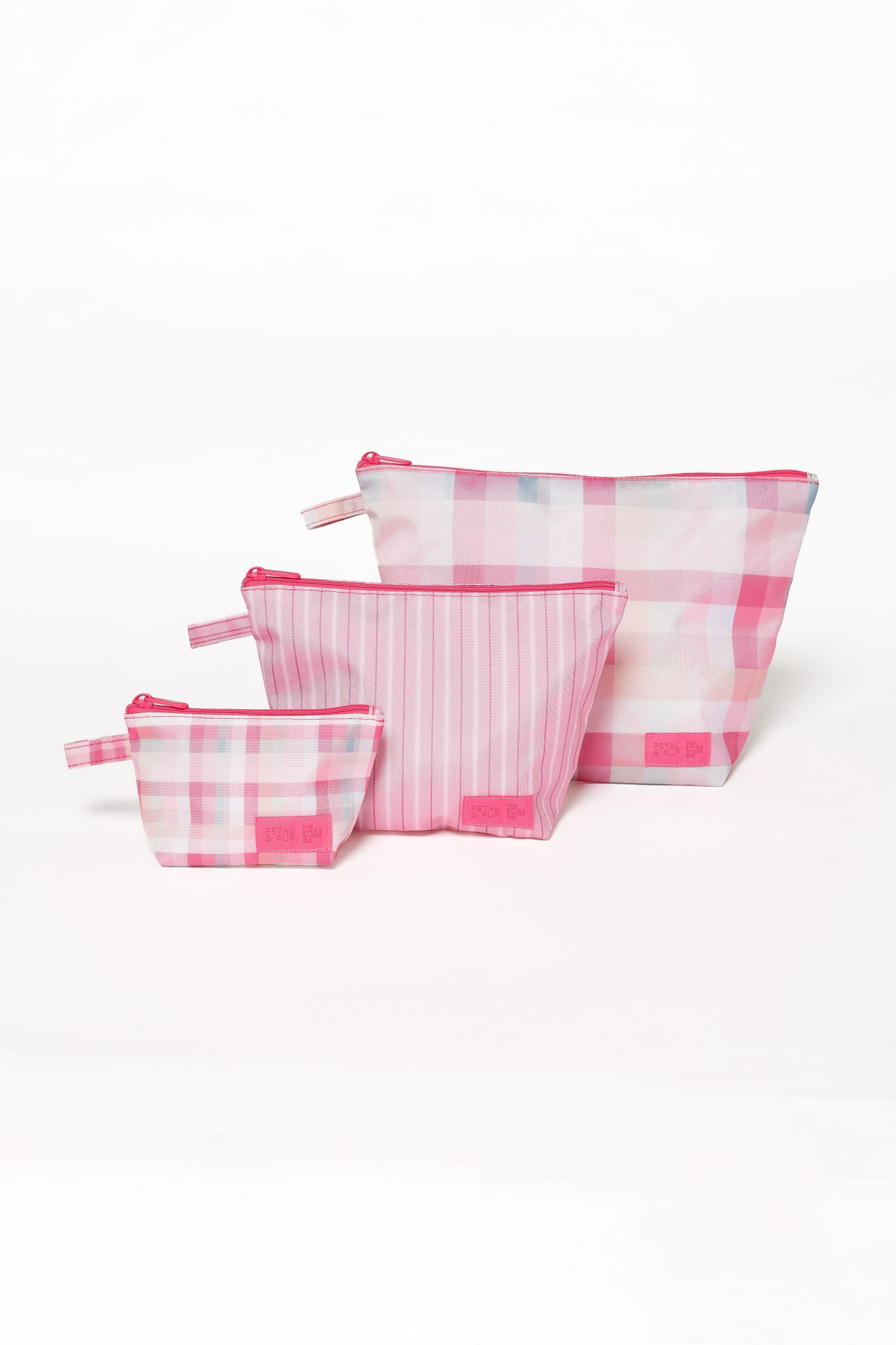 Handy Pouch Trio - Pink Picnic Plaid
