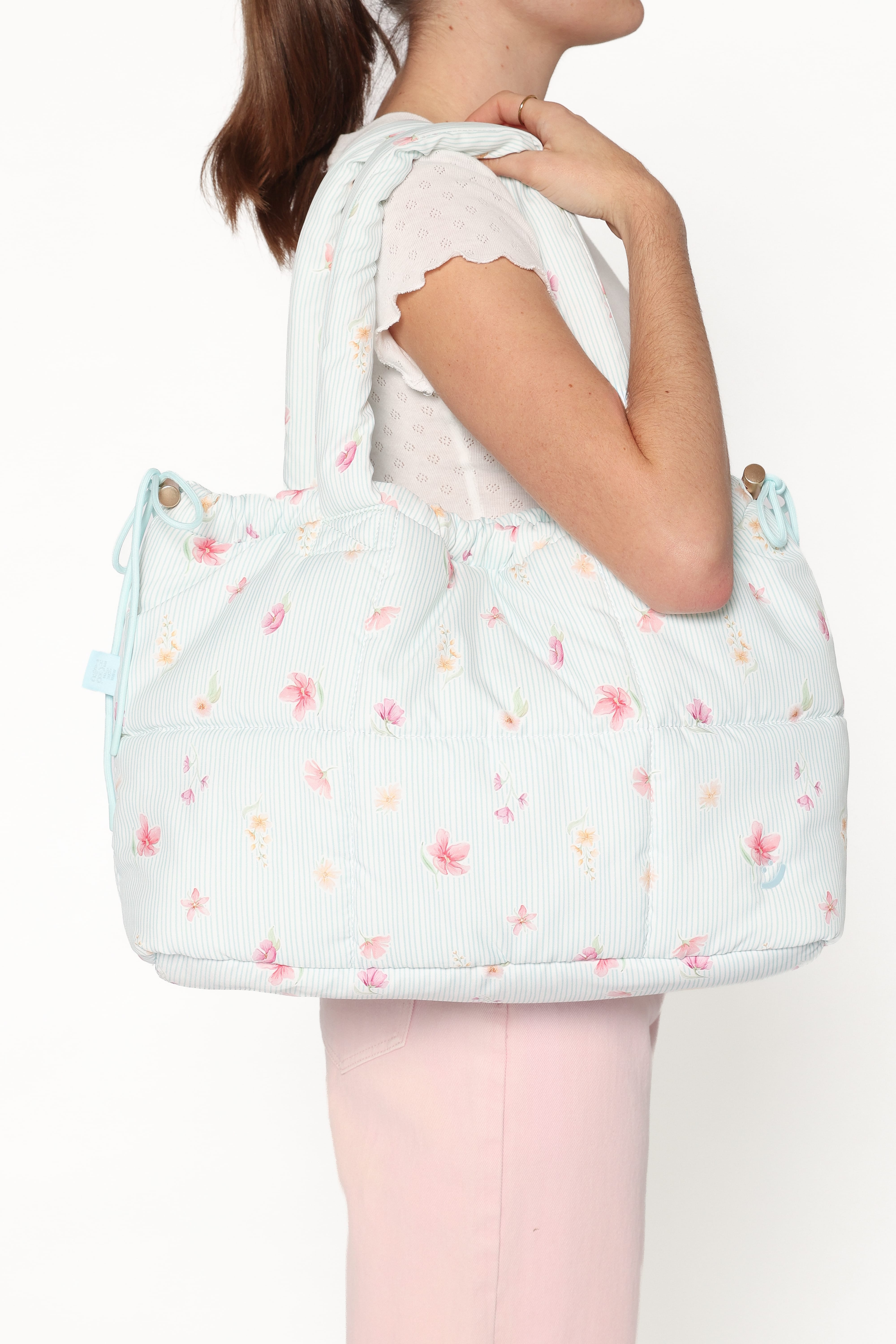 Marshmallow Midi Tote - Blue Garden Stripe