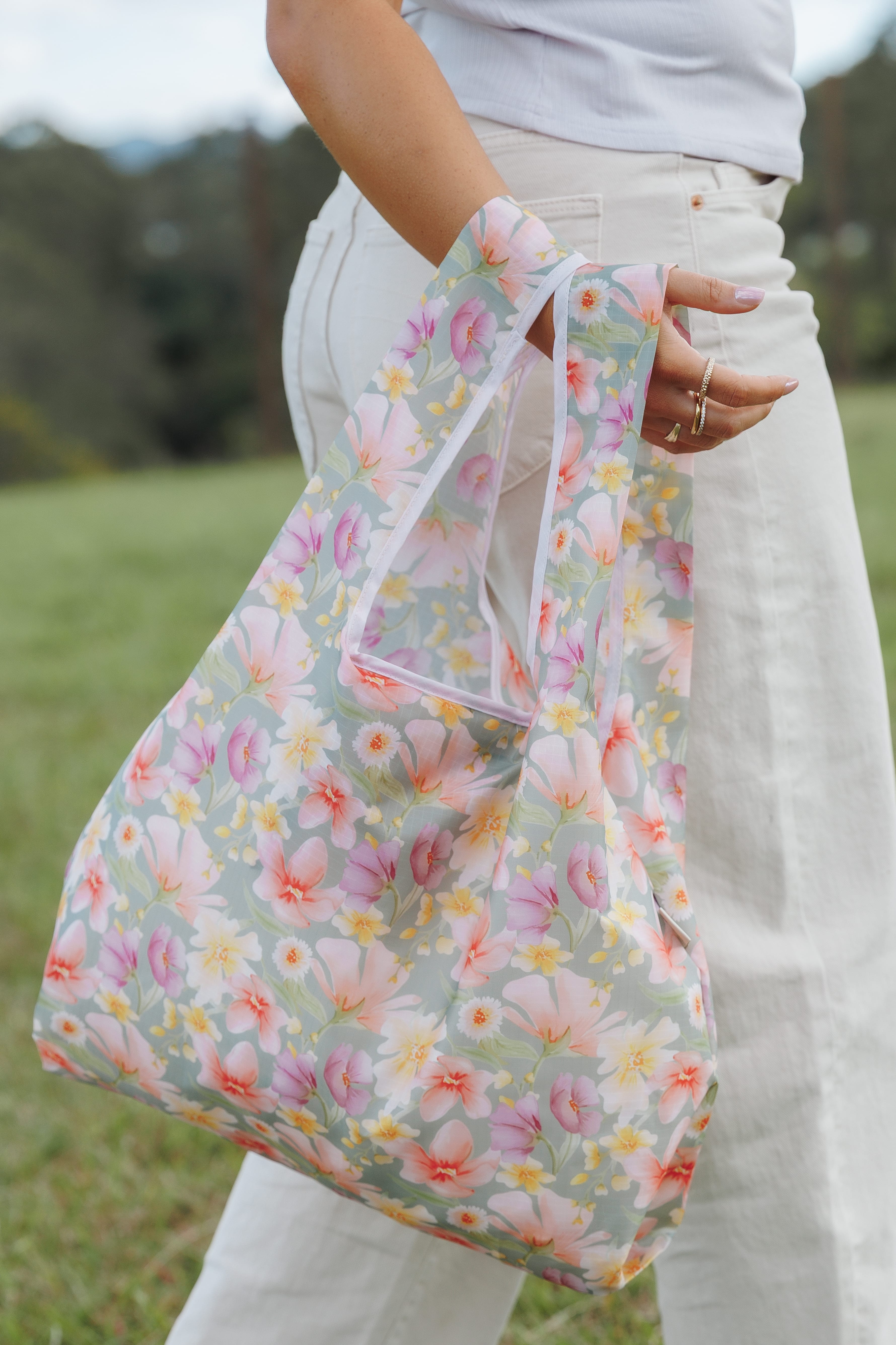 Reusable Shopping Bag - Sage Wildflowers