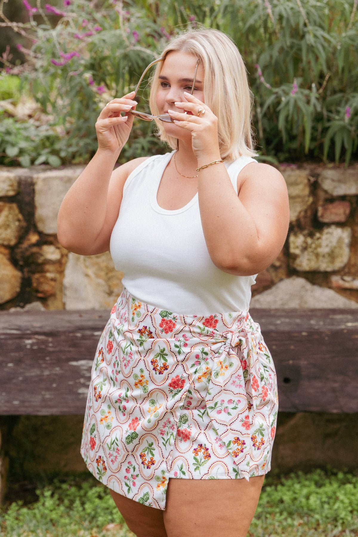Calypso Wrap Mini Skirt - Ivory Wildflower
