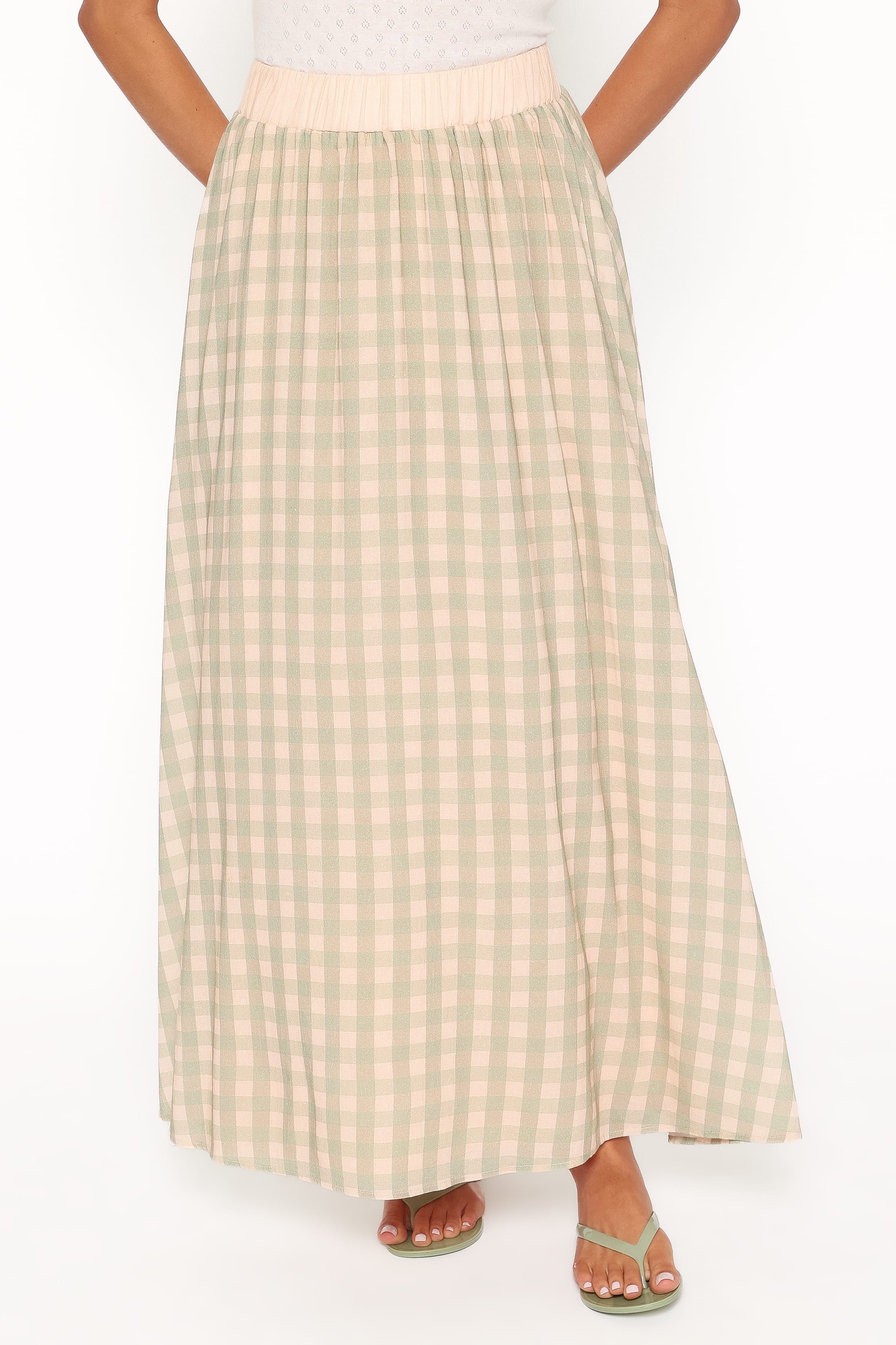 Daroda Midi Circle Skirt - Green/Pink Gingham