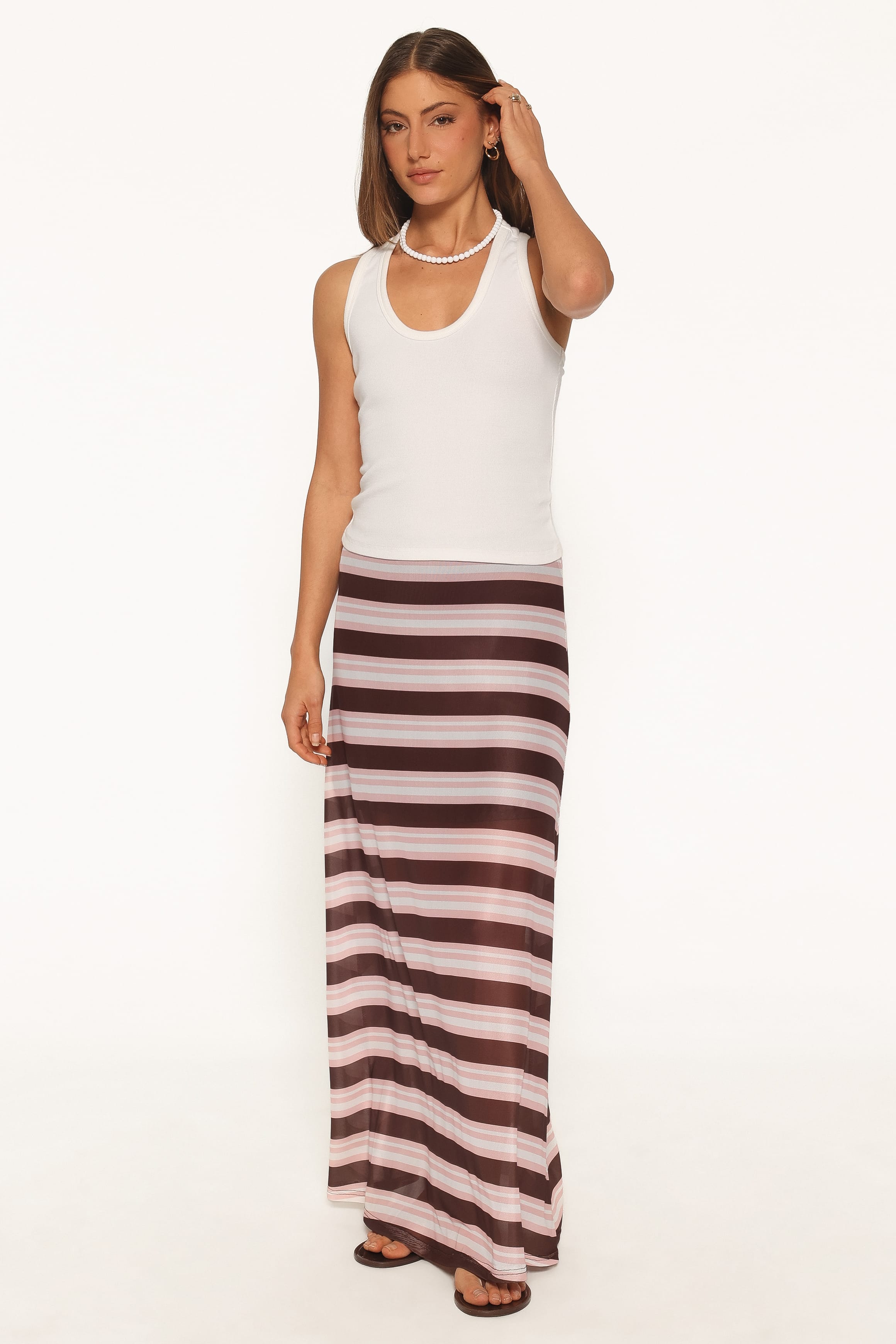 Dia Mesh Column Skirt - Pink/Brown Stripe