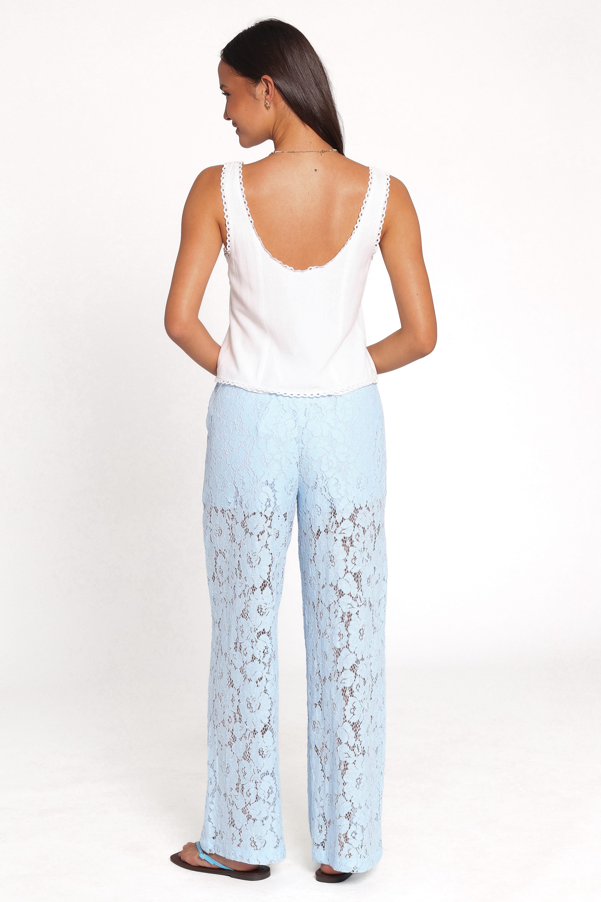 Sabina Lace Wide Leg Pant - Baby Blue