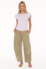 Telena Barrel Leg Pants - Olive Green Patchwork