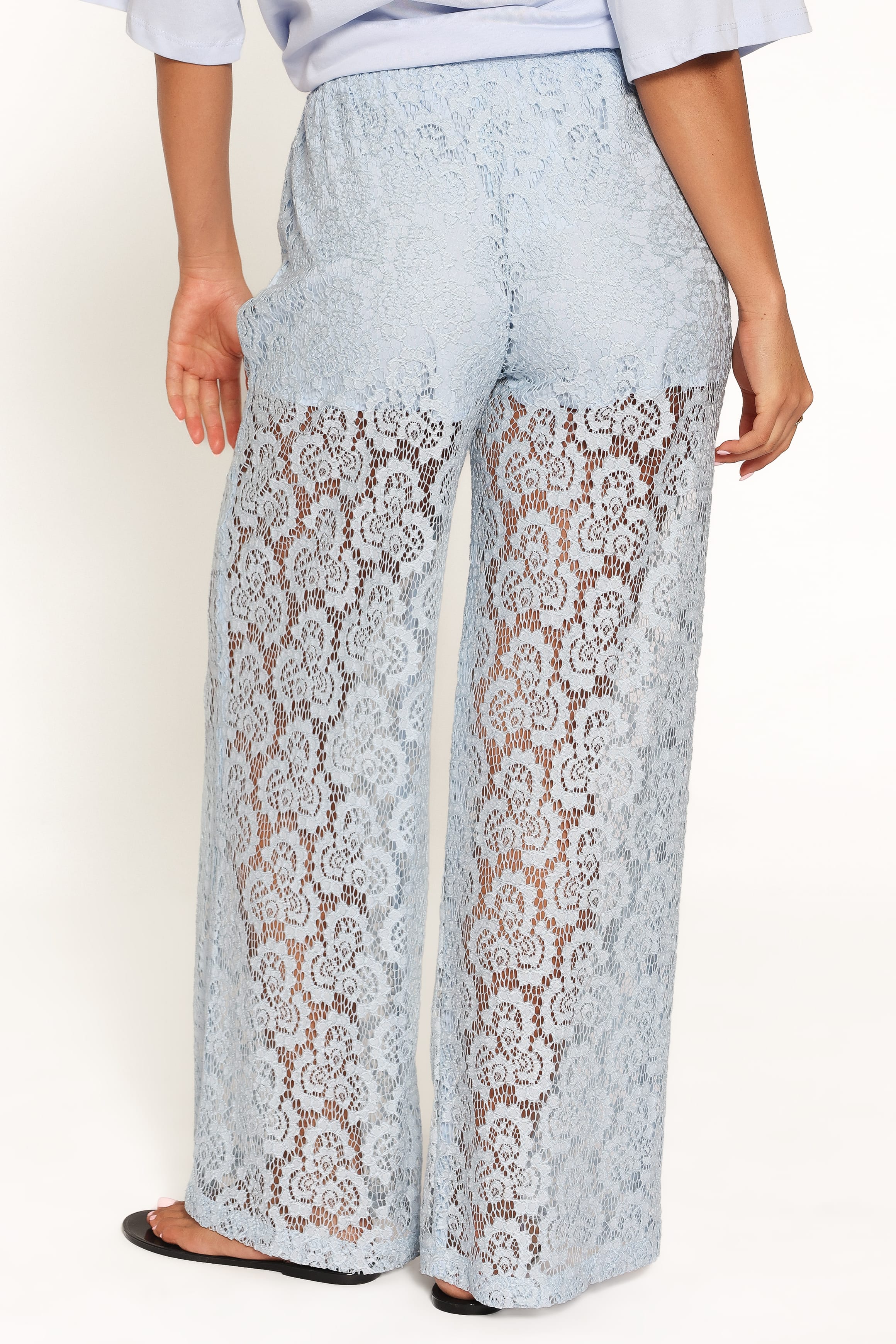 Tia Sheer Lace Pant - Light Blue