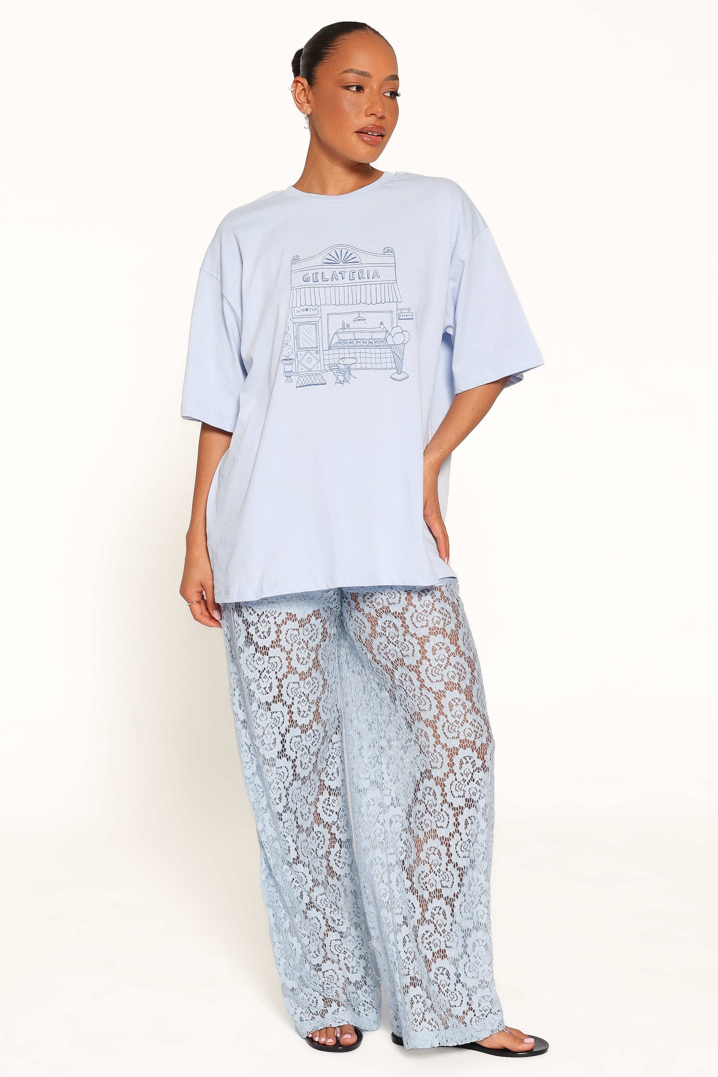 Tia Sheer Lace Pant - Light Blue