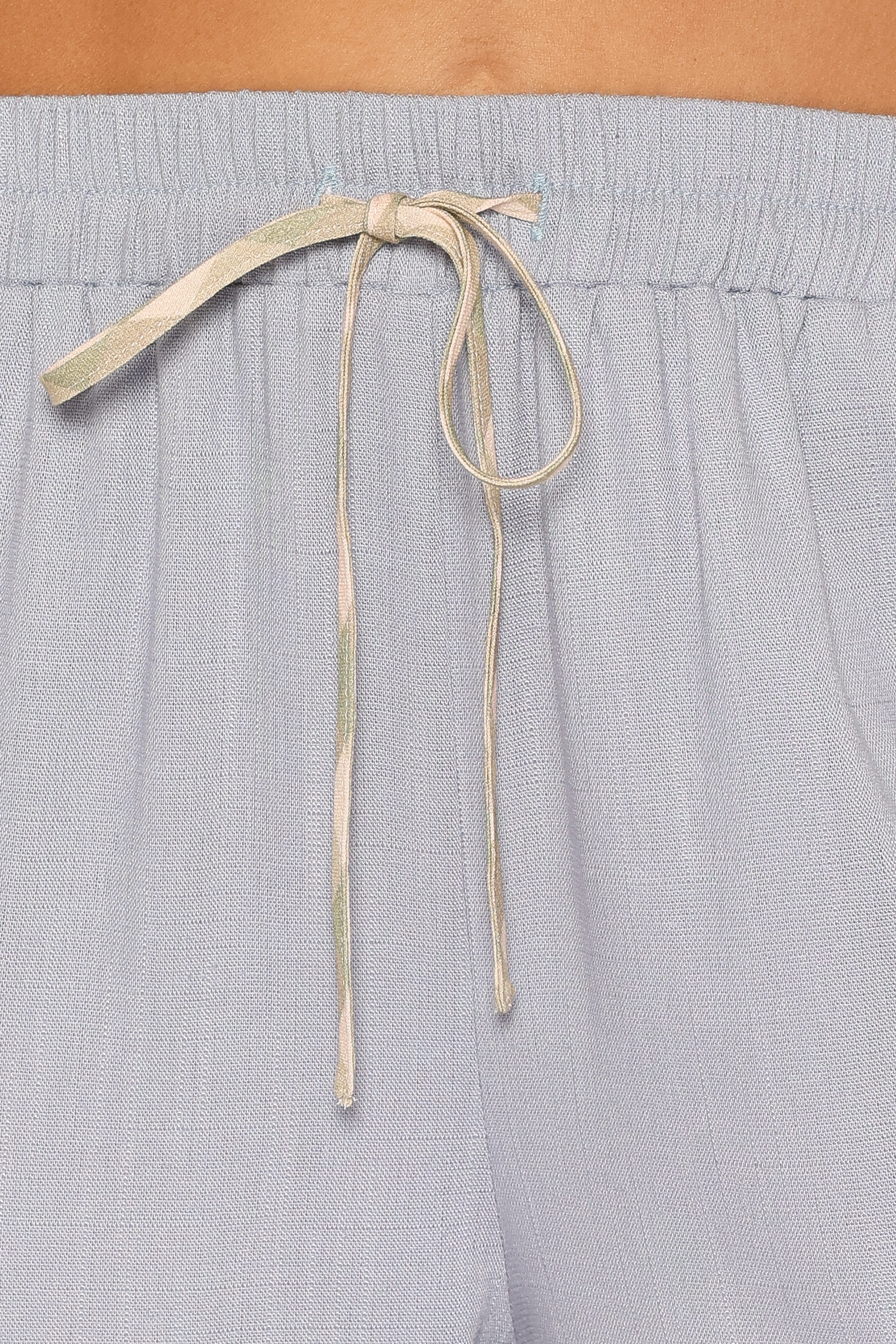 Venda Contrast Trim Pants - Light Blue Linen