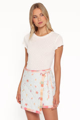 Yana Faux Wrap Quilted Mini Skirt - Blue Garden Stripe