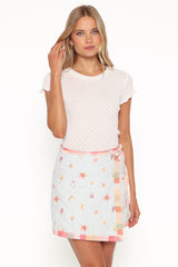Yana Faux Wrap Quilted Mini Skirt - Blue Garden Stripe