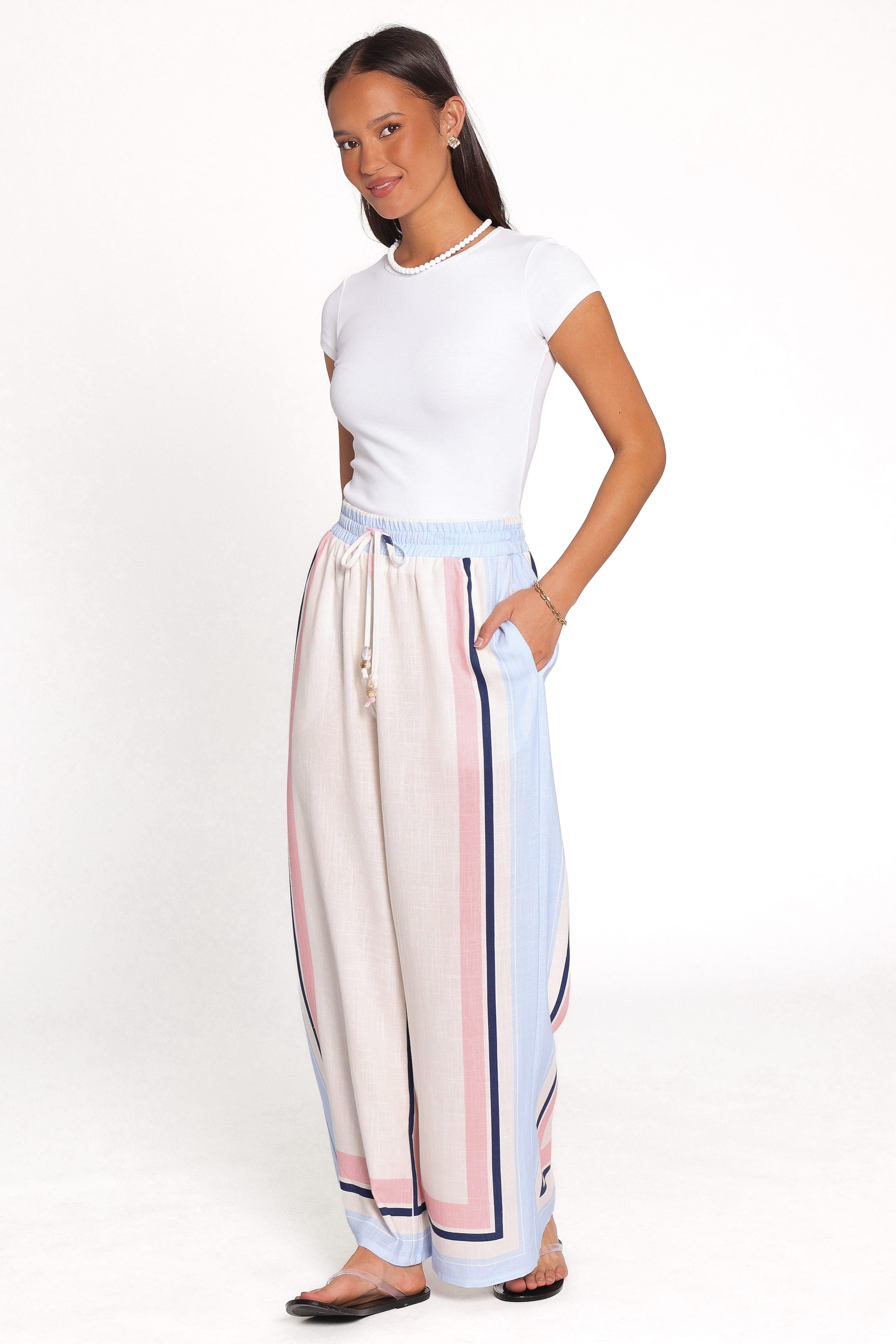 Zalia Wide Leg Pants - Pink/Blue Stripe