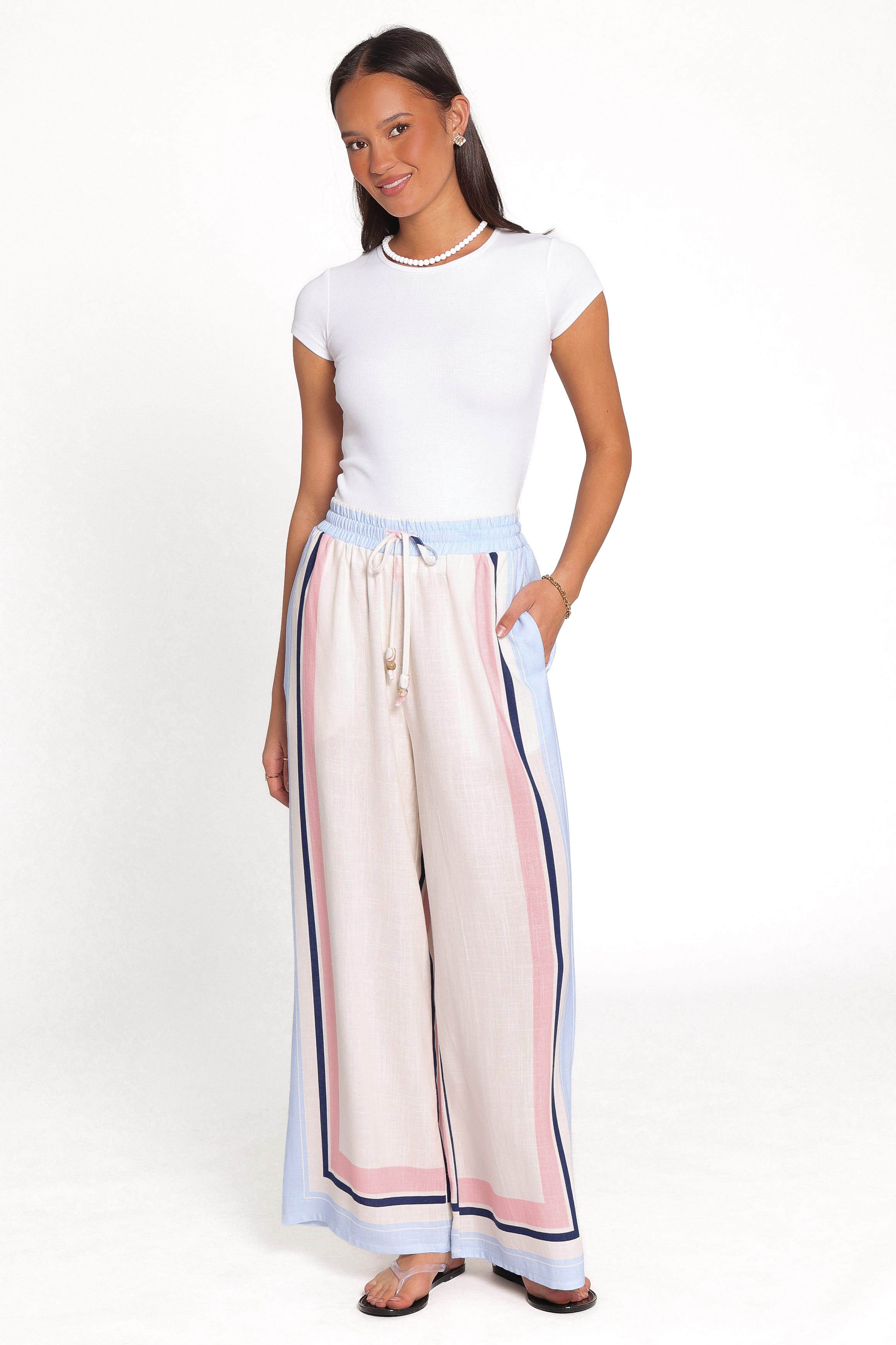 Zalia Wide Leg Pants - Pink/Blue Stripe