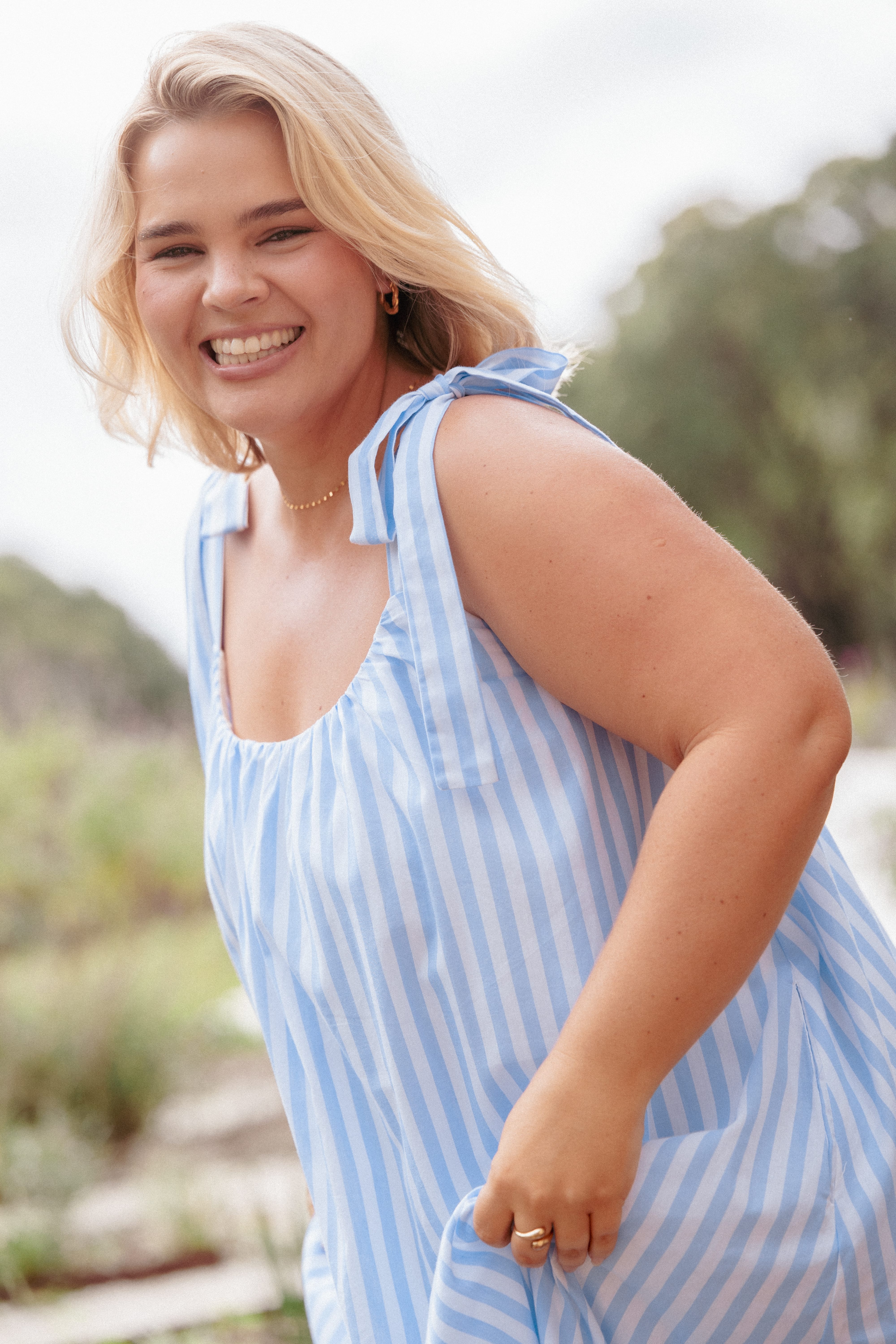 Amber Maxi Dress - Pale Blue Stripe