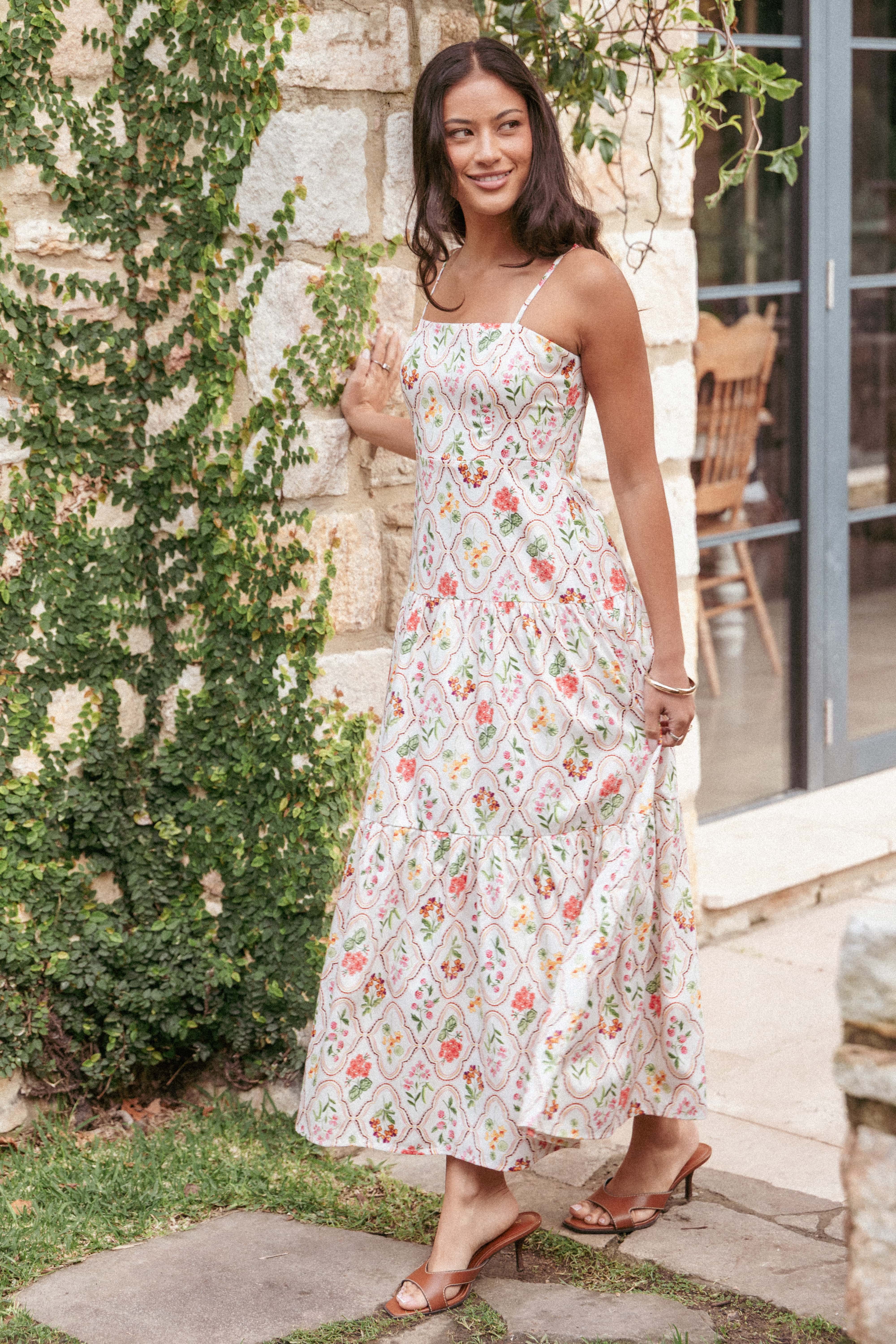 Botanique Midi Dress - Coral Wildflower