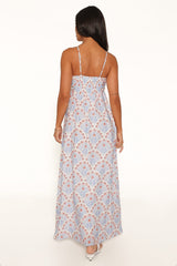 Cascade Halterneck Maxi Dress - White Blue