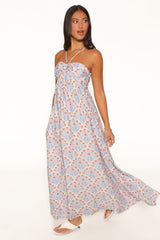 Cascade Halterneck Maxi Dress - White Blue