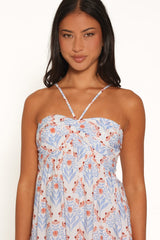 Cascade Halterneck Maxi Dress - White Blue