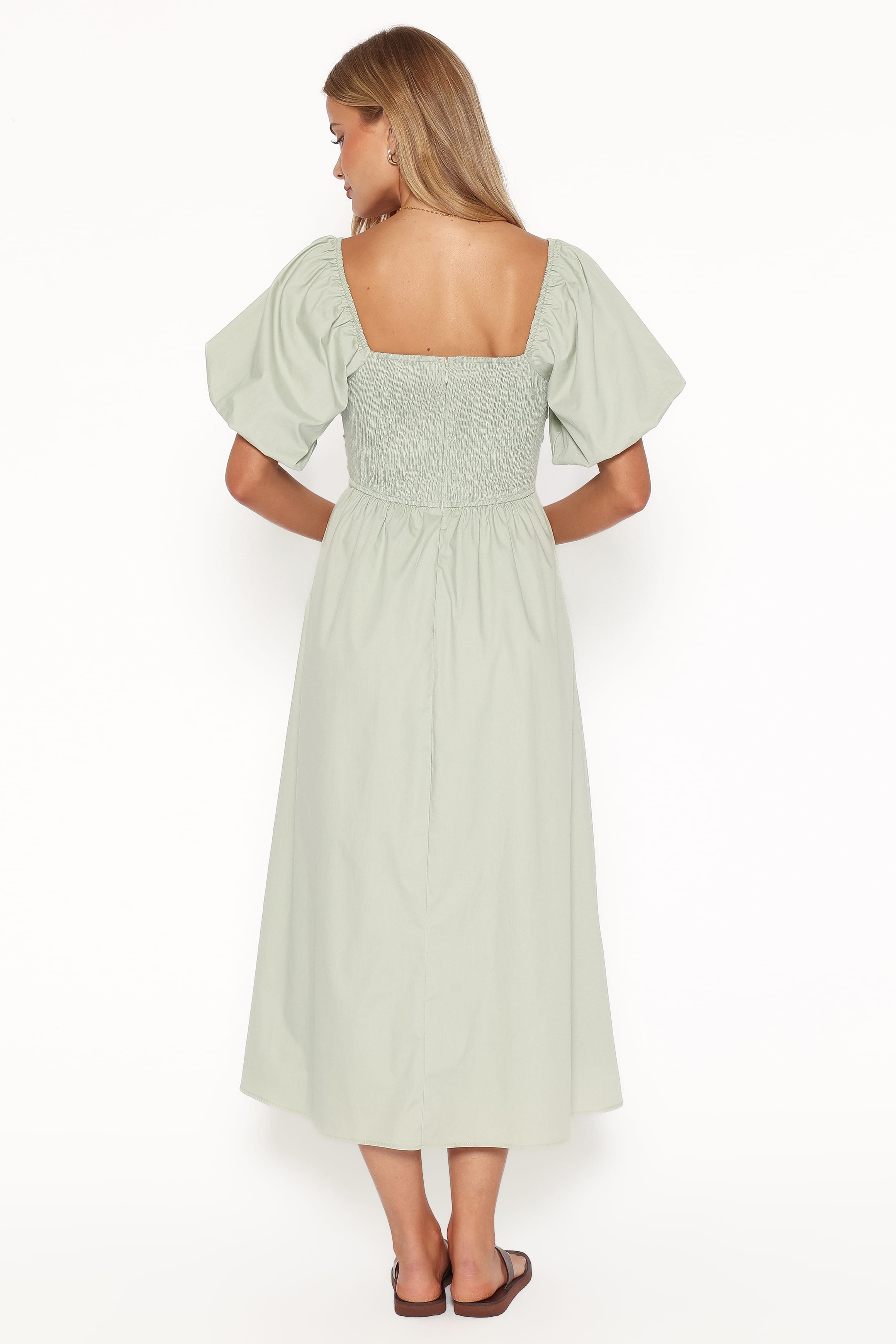 Clo Puff Sleeve Midi Dress - Sage Green