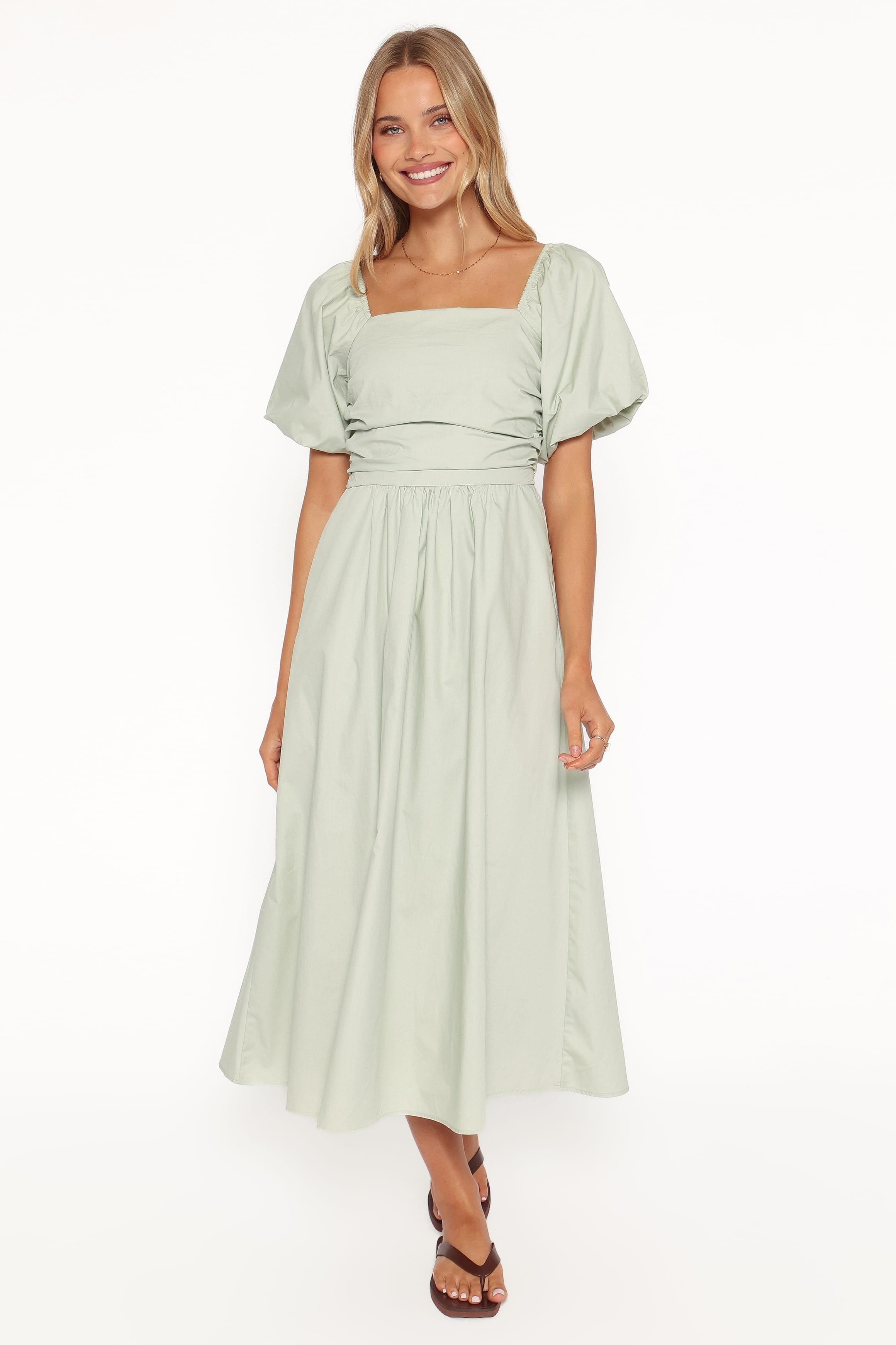 Clo Puff Sleeve Midi Dress - Sage Green