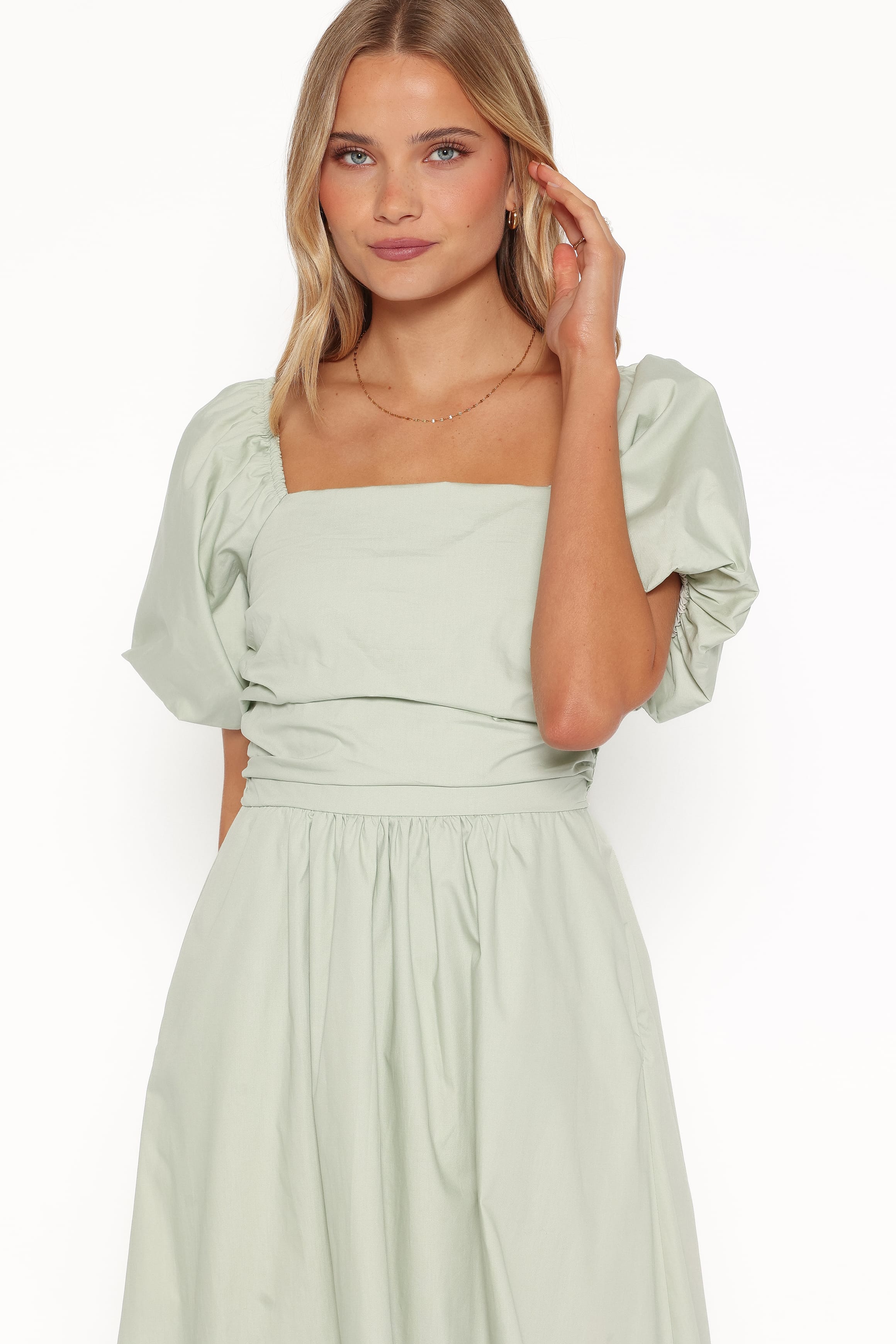 Clo Puff Sleeve Midi Dress - Sage Green