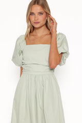 Clo Puff Sleeve Midi Dress - Sage Green