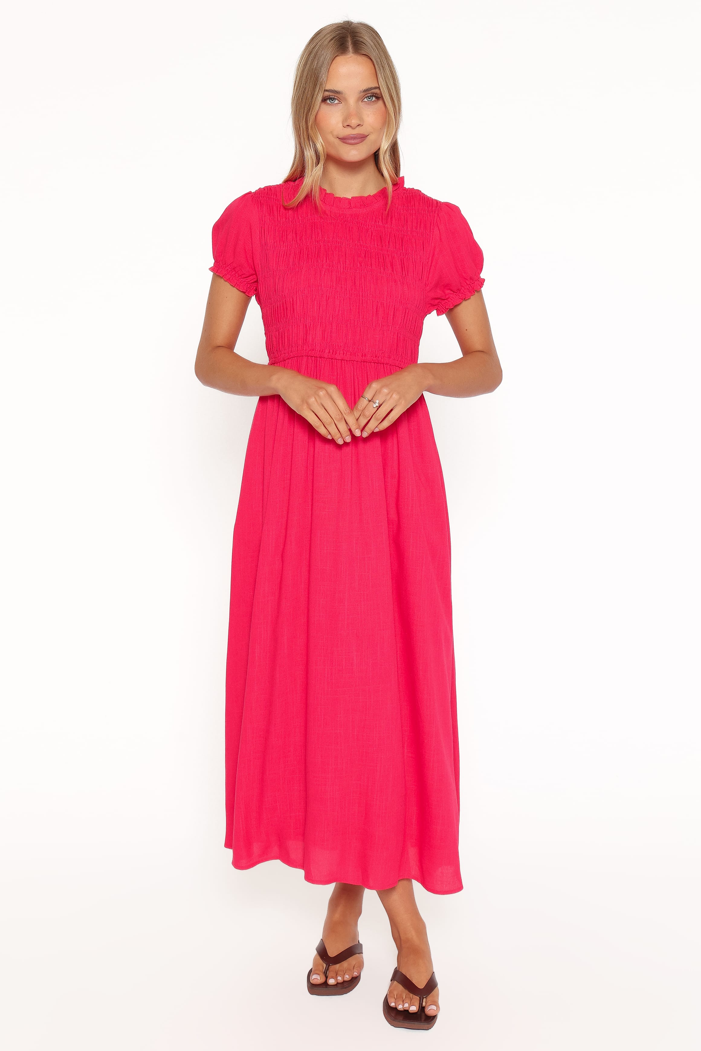 Darla Puff Sleeve Dress - Hot Coral