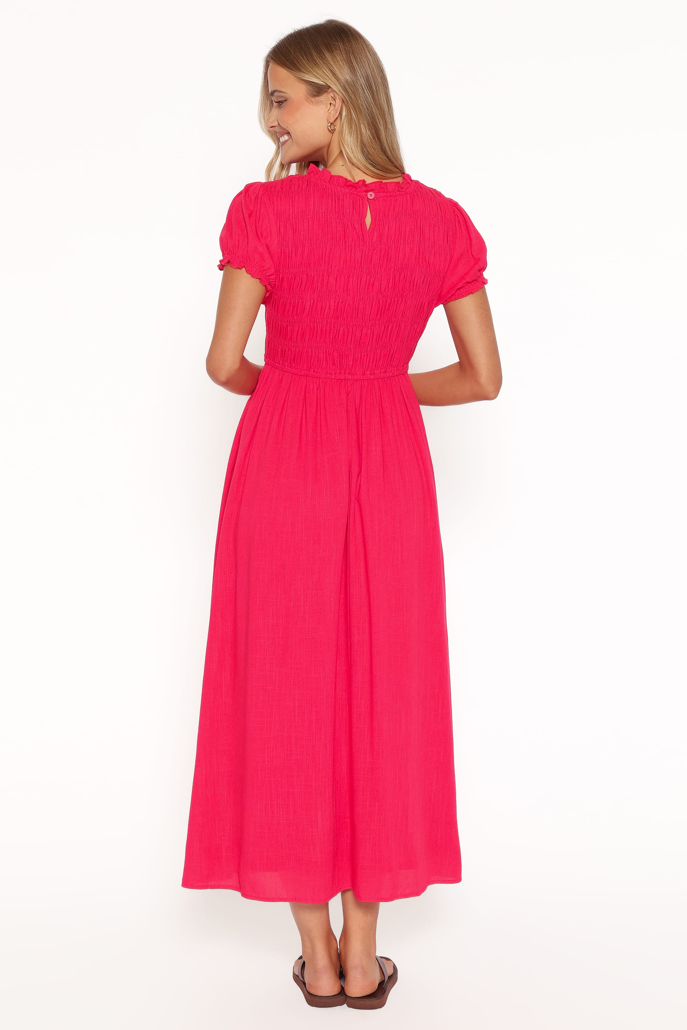 Darla Puff Sleeve Dress - Hot Coral