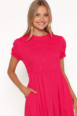 Darla Puff Sleeve Dress - Hot Coral