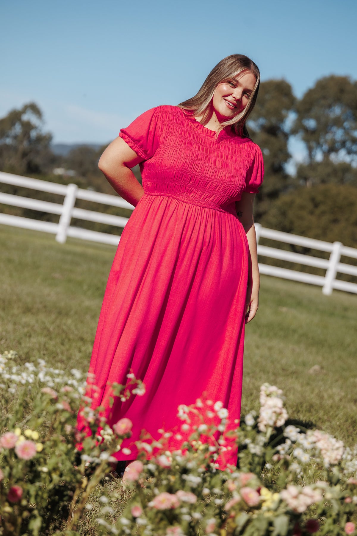 Darla Puff Sleeve Dress - Hot Coral