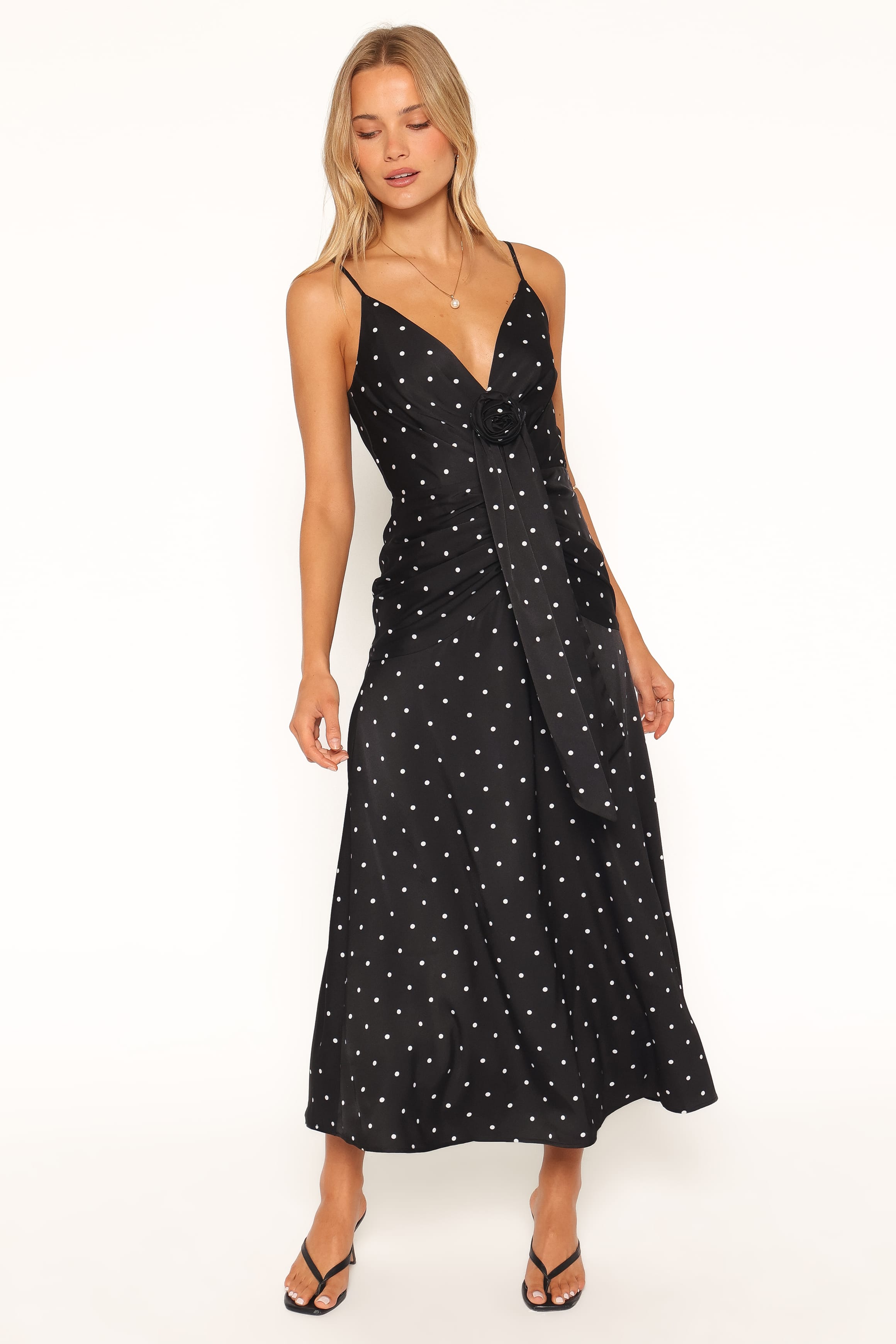 Eluna Midi Dress - Black/Cream Polka Dot