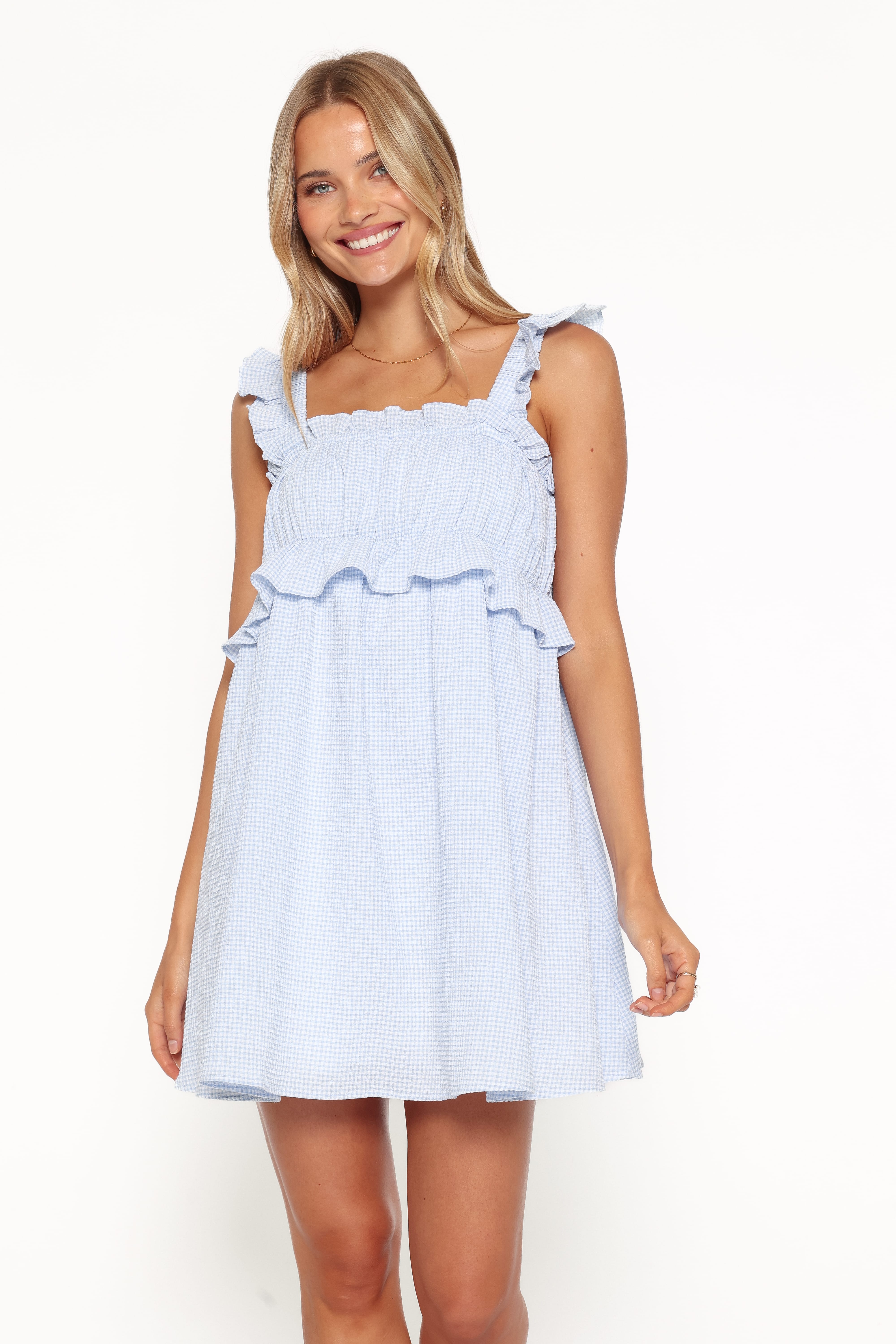 Keonia Mini Dress - Baby Blue Gingham
