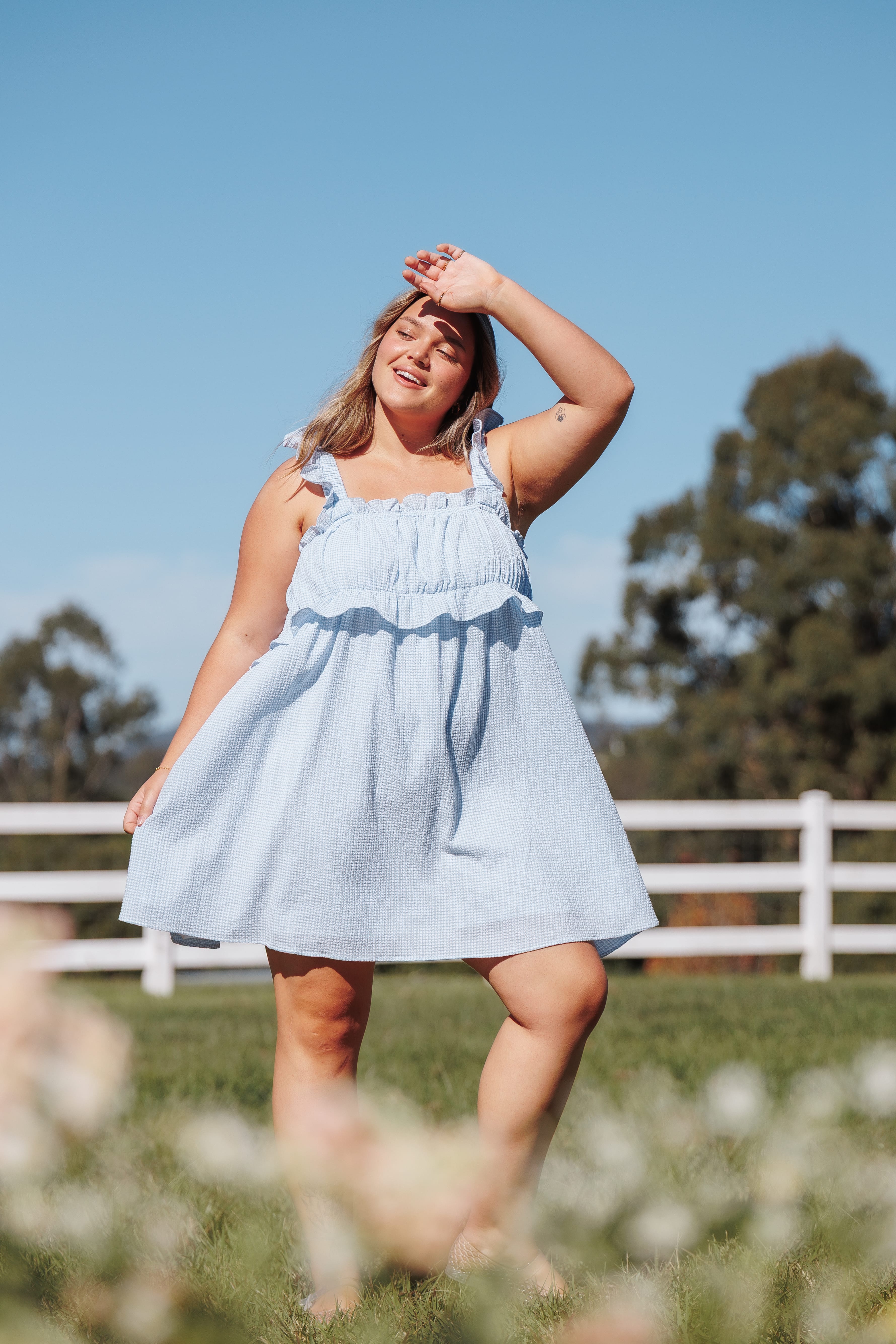 Keonia Mini Dress - Baby Blue Gingham
