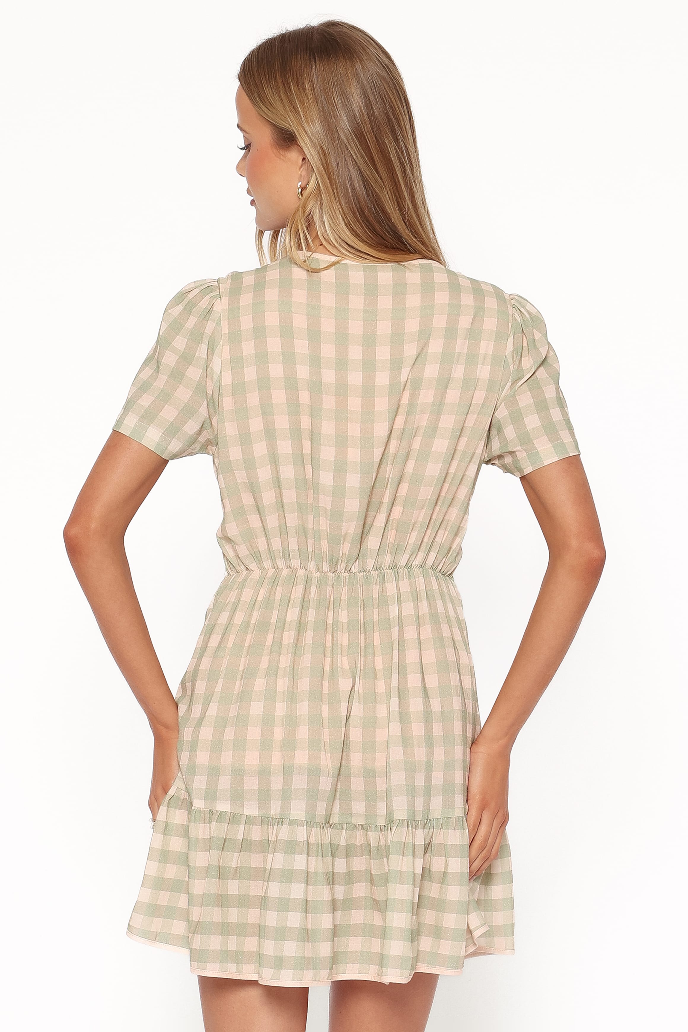 Lorry Tie Front Mini Dress - Green/Pink Gingham
