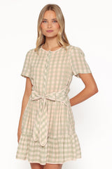 Lorry Tie Front Mini Dress - Green/Pink Gingham