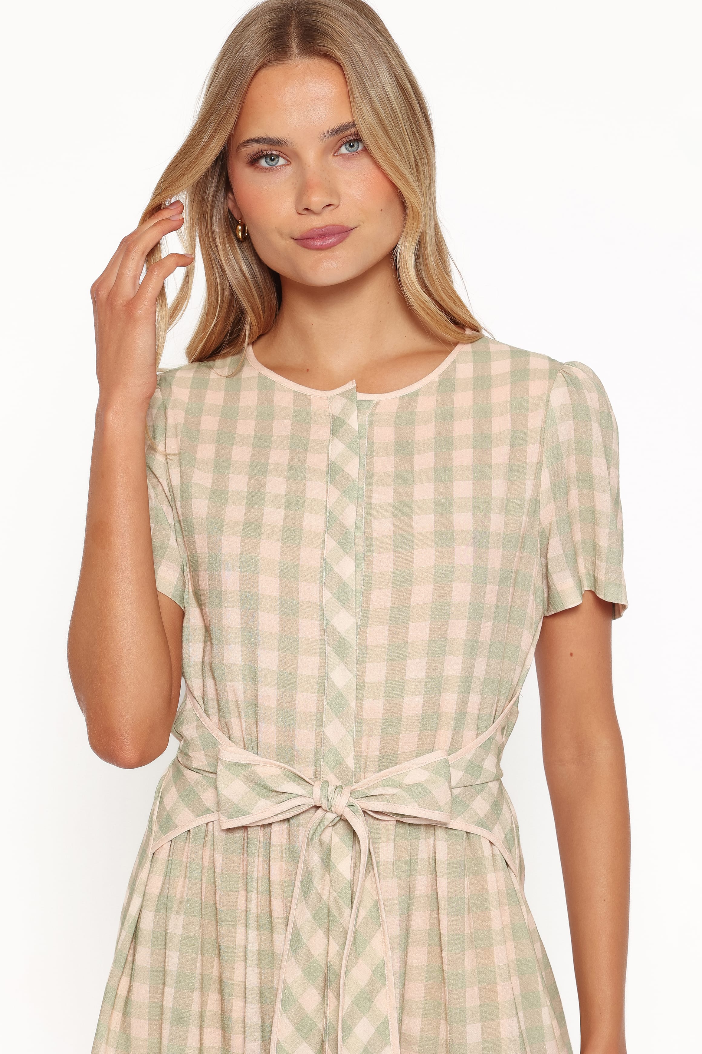 Lorry Tie Front Mini Dress - Green/Pink Gingham