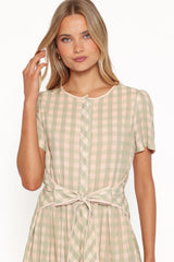 Lorry Tie Front Mini Dress - Green/Pink Gingham