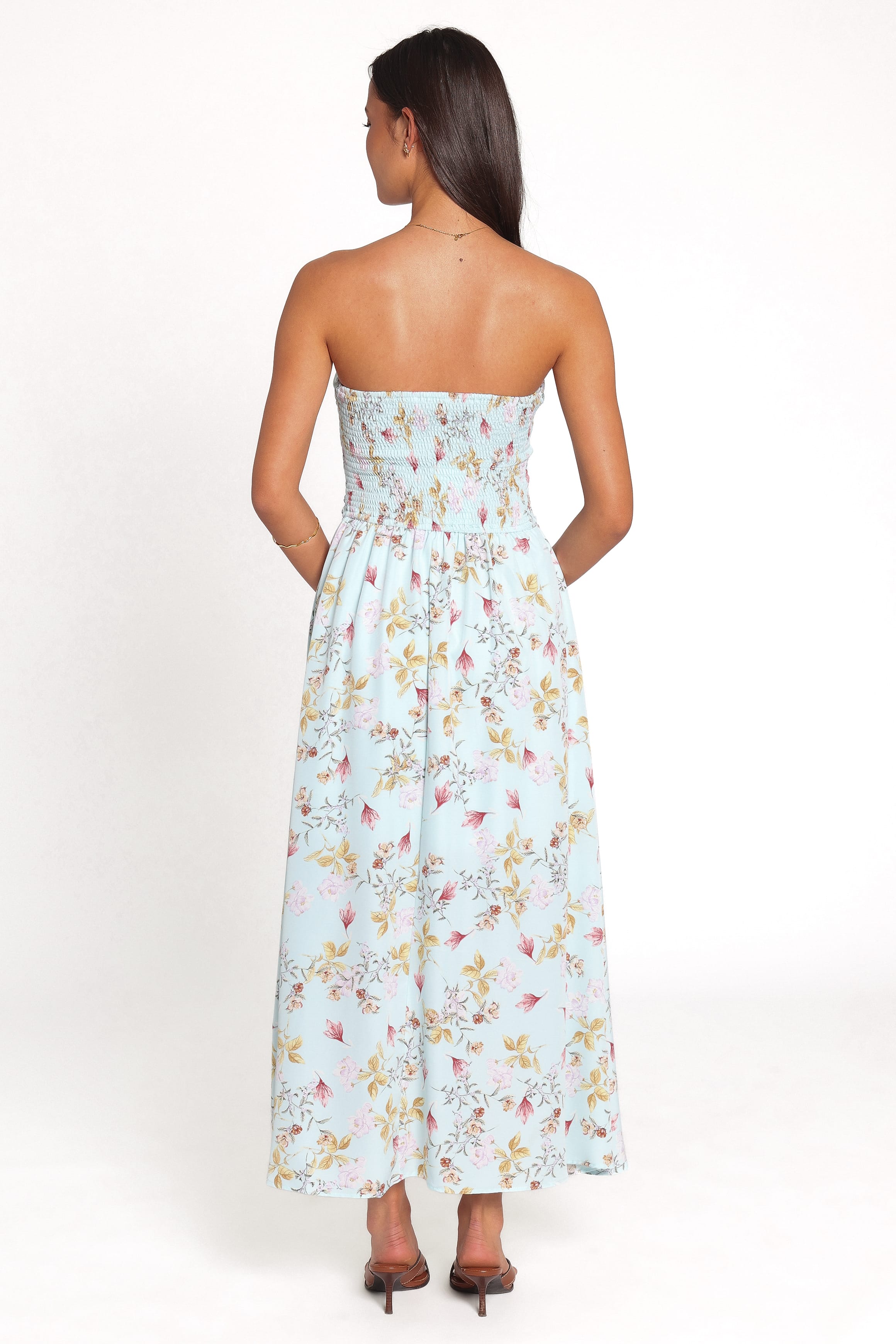 Marta Strapless Midi Dress - Blue Floral