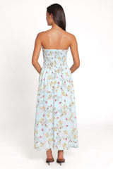 Marta Strapless Midi Dress - Blue Floral