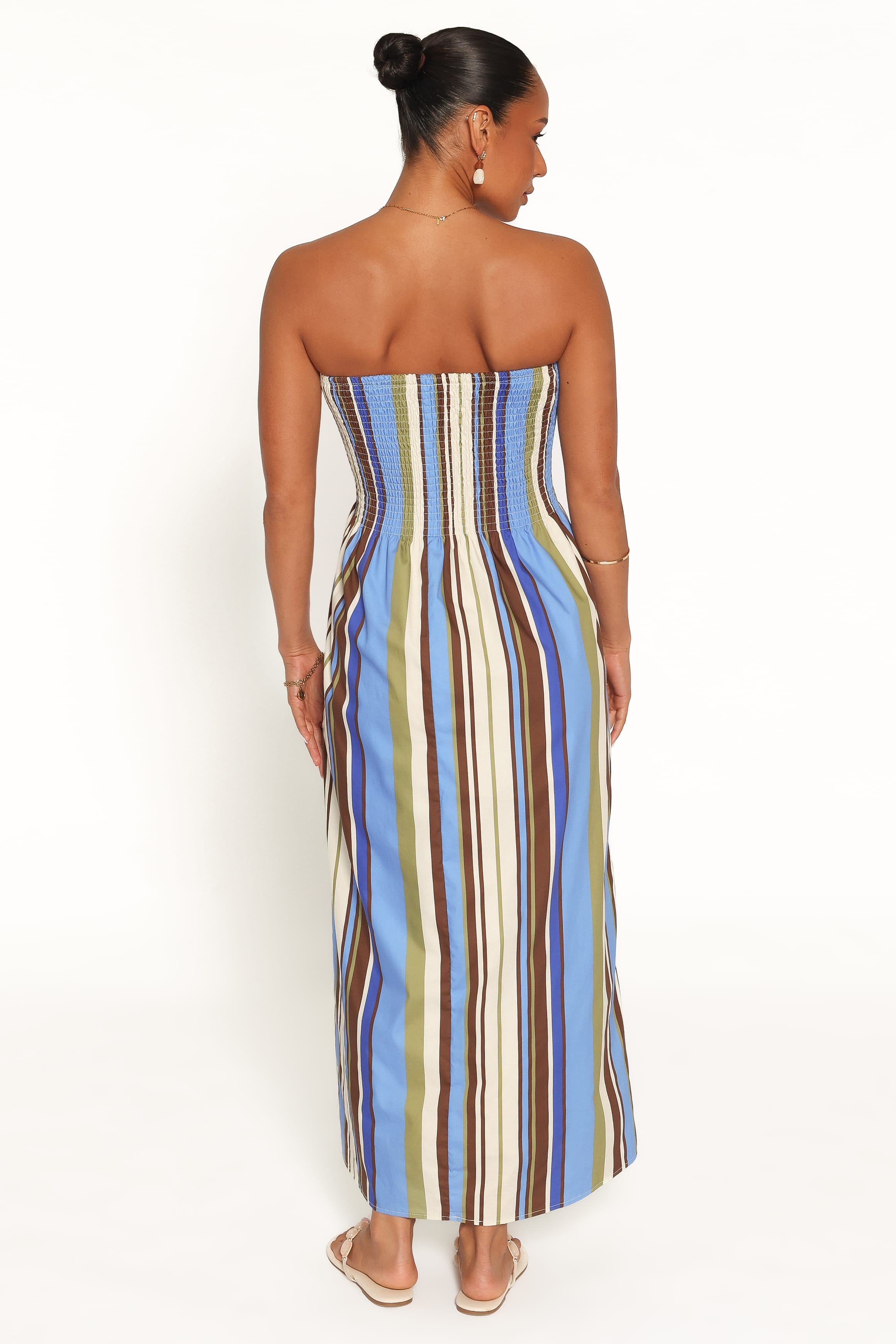 Nella Strapless Maxi Dress - Blue/Khaki Stripe
